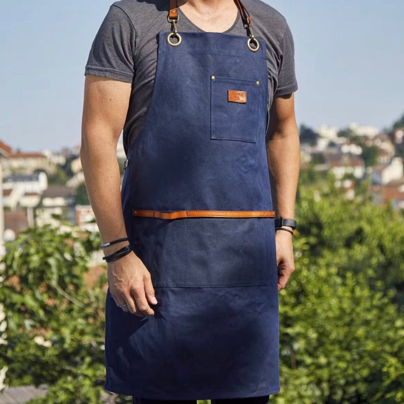 Tablier de barbecue pour homme - Tablier en toile ciré marine - Cadeau homme - Tablier de cuisine Annecy