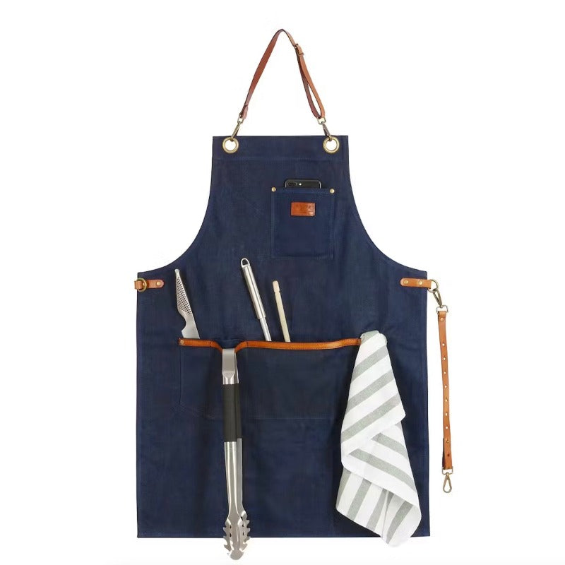 Tablier en toile de coton ciré marine - Tablier de barbecue - Tablier Annecy