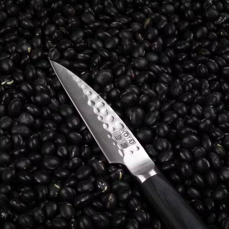 Couteau d'office kotai à lame martelée de 90 mm avec manche en bois - Coffret cadeau Annecy
