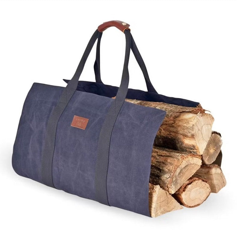 Sac à Bûches en toile de coton ciré marron - Cadeau homme Annecy- Cadeau fête des pères