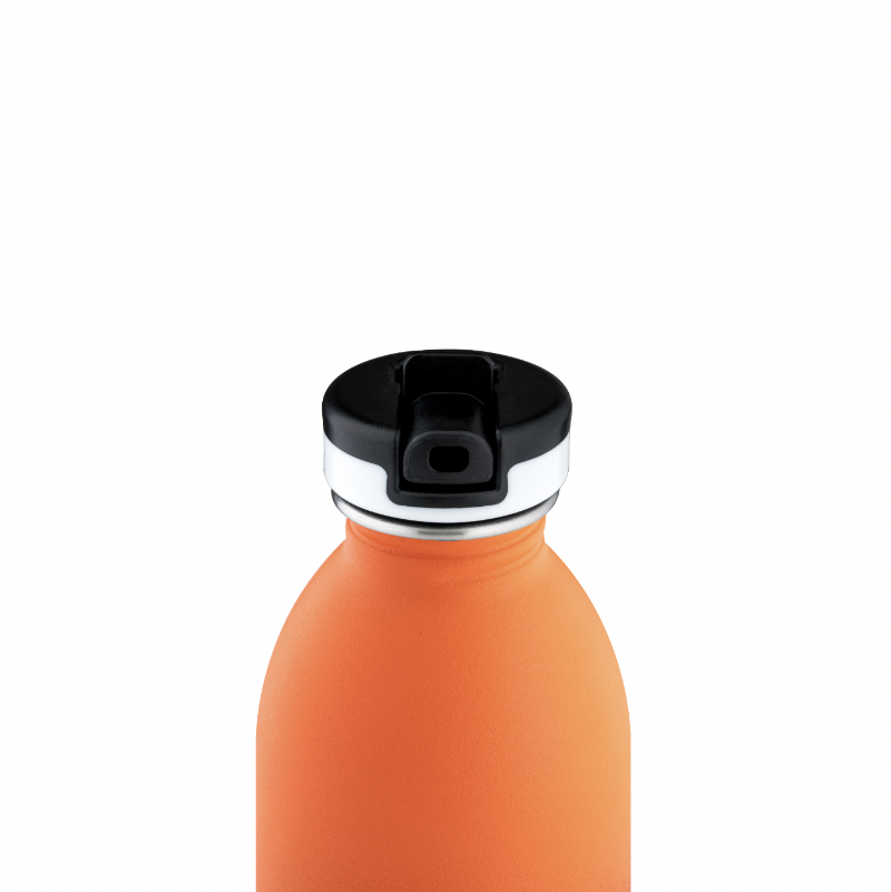 Urban Bottle Jupiter sport lid de la marque 24 Bottles. Gourde sport Jupiter orange vif et noir avec bouchon sport paille rabattable. Idée cadeau chez Robin concept store homme.