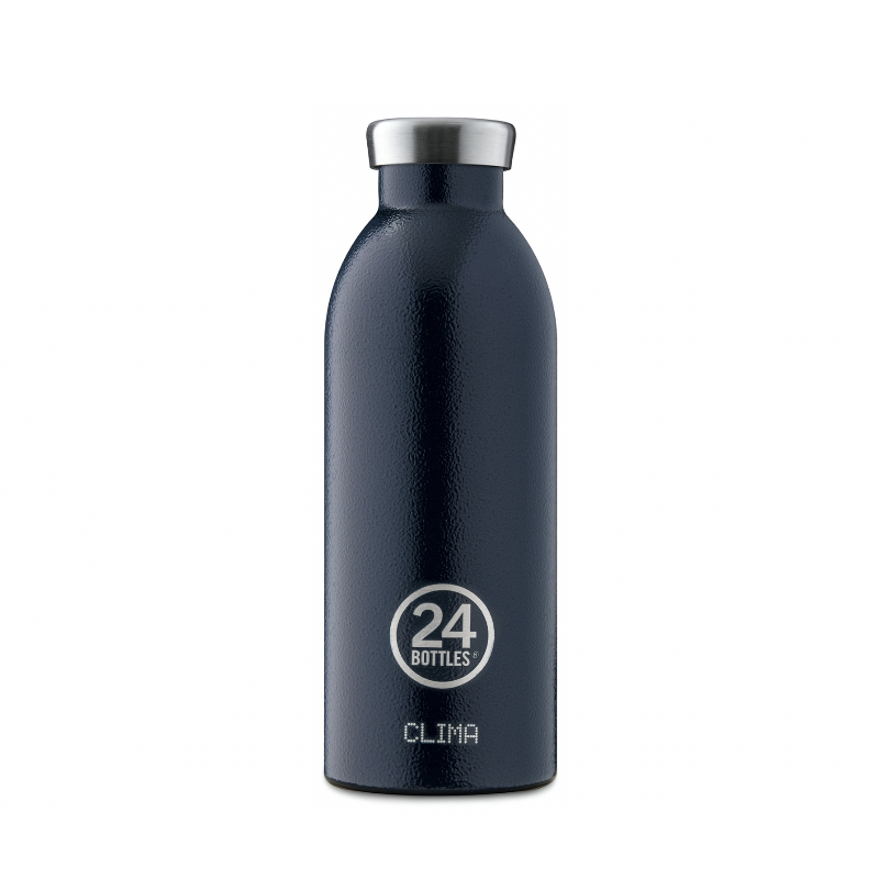 Clima Bottle Deep BLue. Gourde et thermos bleu marine finition martelé de la marque 24 Bottles. Garde au chaud ou au frais. Gourde isotherme clima Bottle Deep blue 24 Bottles idée cadeau chez Robin concept store homme. Boutique en ligne de cadeau pour homme. Annecy