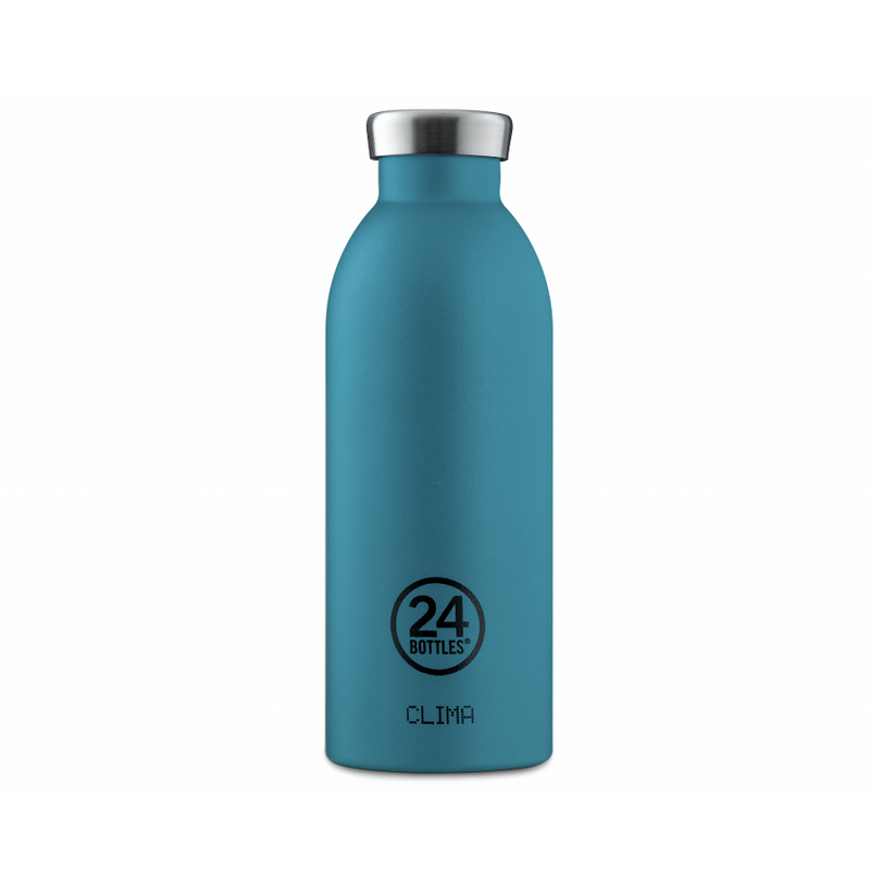 Gourde en acier inoxydable de la marque 24 Bottles. Gourde Clima bottle Atlantic bay bleu turquoise avec fonction thermos grâce à sa double paroi. Bouteille isotherme gardant la fraîcheur et la chaleur chez Robin concept store masculin, boutique en ligne de cadeau pour homme. Annecy