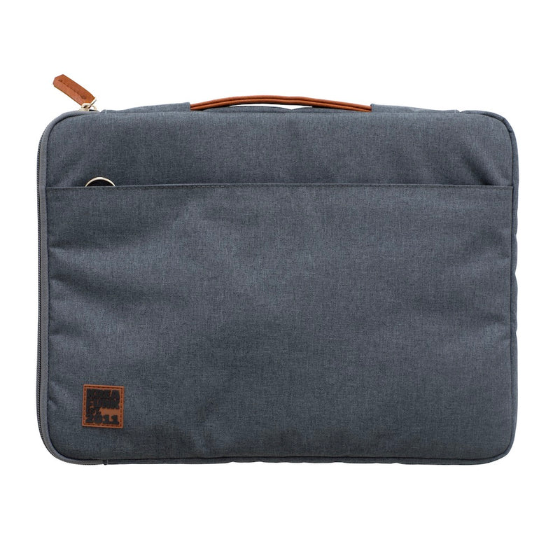 Sacoche ordinateur 13 pouces en cuir et tissu gris bleu de la marque Kreafunk. Pochette ipad pro très pratique avec de nombreux rangement pour vos affaires de bureau quand vous êtes en déplacement.