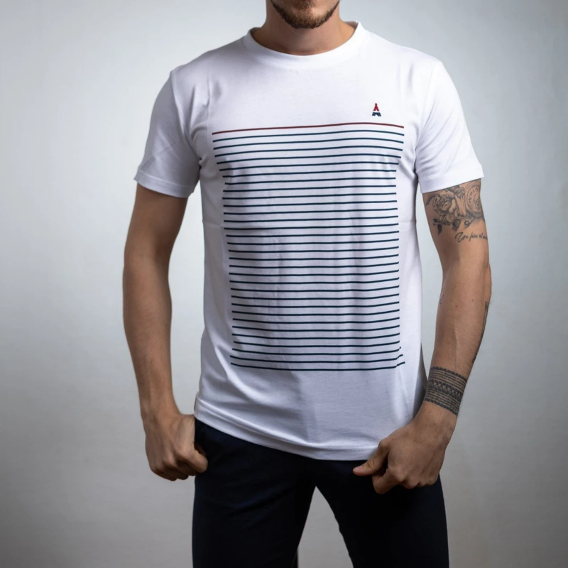 T-shirt homme,Teeshirt homme, T-shirt 100% coton bio | 180 g/m², blanc, La Marinière de la Maison Ft, vêtement pour homme. Un style marin revisité. Idée cadeau, noël, fête des péres chez Robin concept store masculin, concept store homme.