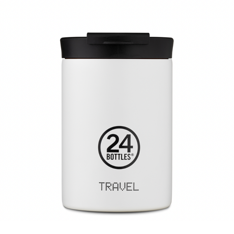 Mug de voyage en inox isotherme de couleur blanche de la marque 24 Bottles. Tasse thermos Arctic White avec un couvercle étanche. Travel tumbler White 24 Bottles idée cadeau homme chez Robin concept store masculin, boutique en ligne de cadeau pour homme.