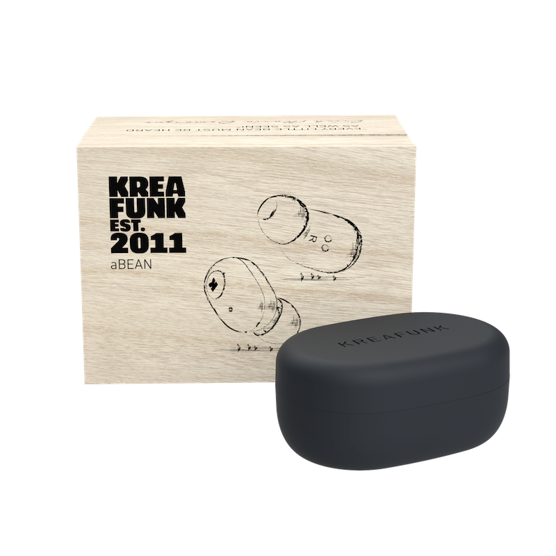 Écouteurs bluetooth aBEAN black édition de Kreafunk avec coffret en bois. Écouteurs sans fil bluetooth pour le sport. Écouteurs sans fil noir. Coffret cadeau. idée cadeau homme chez Robin concept store masculin, concept store homme.