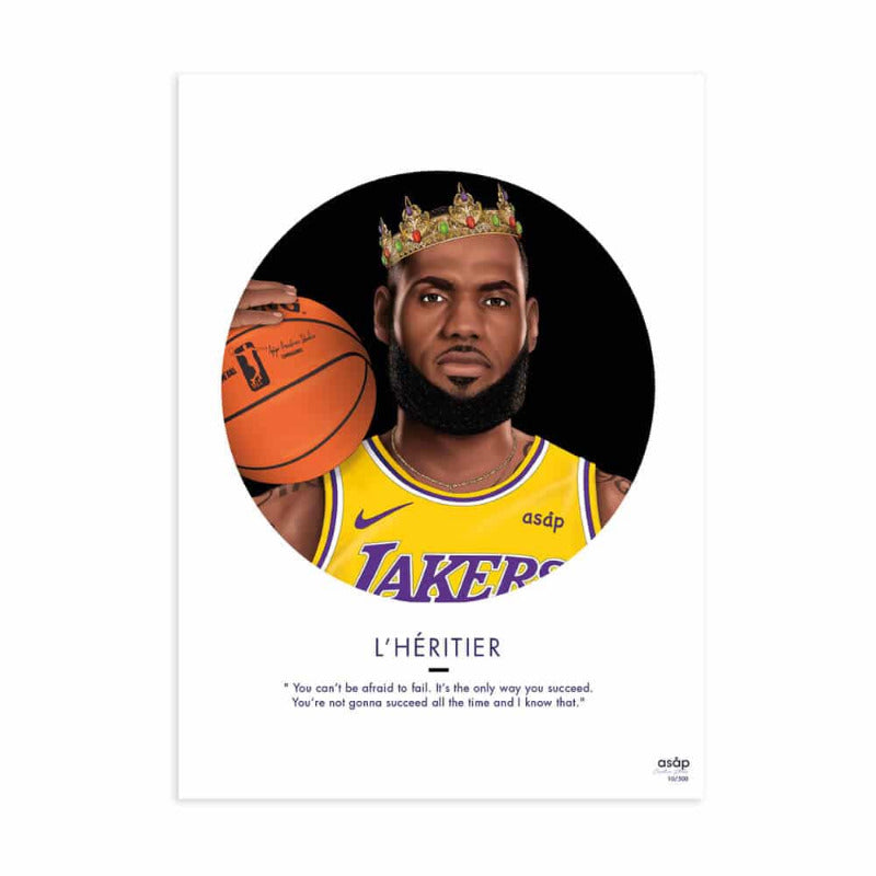 Affiche Get my asäp l'Héritier. Portrait de Lebron James en artprint chez Robin concept store, boutique pour homme Annecy.Portrait artprint de Lebron James de la marque Get my asap. Affiche d'art l'Héritier Lebron James Asäp chez Robin concept store, boutique pour homme Annecy.