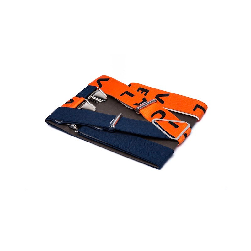Bretelles bleu et orange les Nantaises de la marque Vertical l'accessoire.