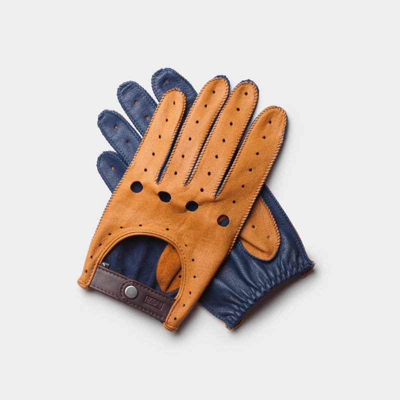 Gants en cuir pour conduire couleur marron clair et bleu. Gants en cuir Annecy