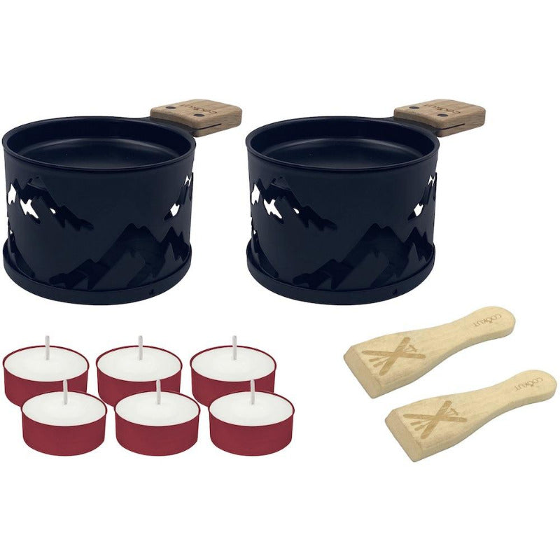Contenu du coffret Lumi raclette à la bougie édition montanges. 2 sets individuels pour raclette à la bougie Cookut sur Robin concept store Annecy