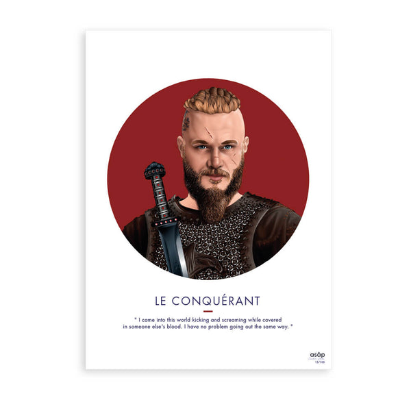 Affiche du portrait de Ragnar LE CONQUÉRANT décoration murale. Série Viking. Affiche déco, Affiche design, affiche tendance, deco design, deco tendance. Artwotk, art-print. Affichez votre style. Une bonne idée cadeau chez ROBIN concept store, boutique en ligne de cadeau pour homme. Annecy